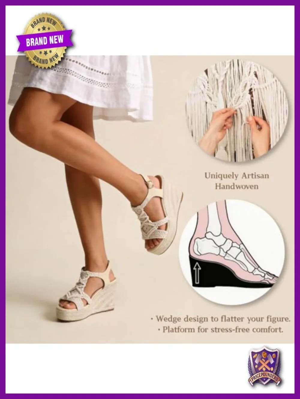 Bohemian Braided Espadrille Wedge Sandals with Adjustable Strap Platform Heel